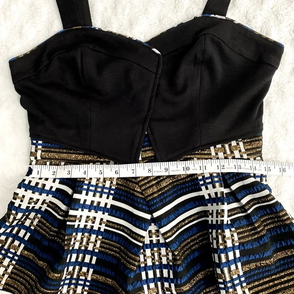 Anthropologie Deletta Nathalie Black Plaid Metallic Peplum Elegant Tank Top S - Picture 8 of 8